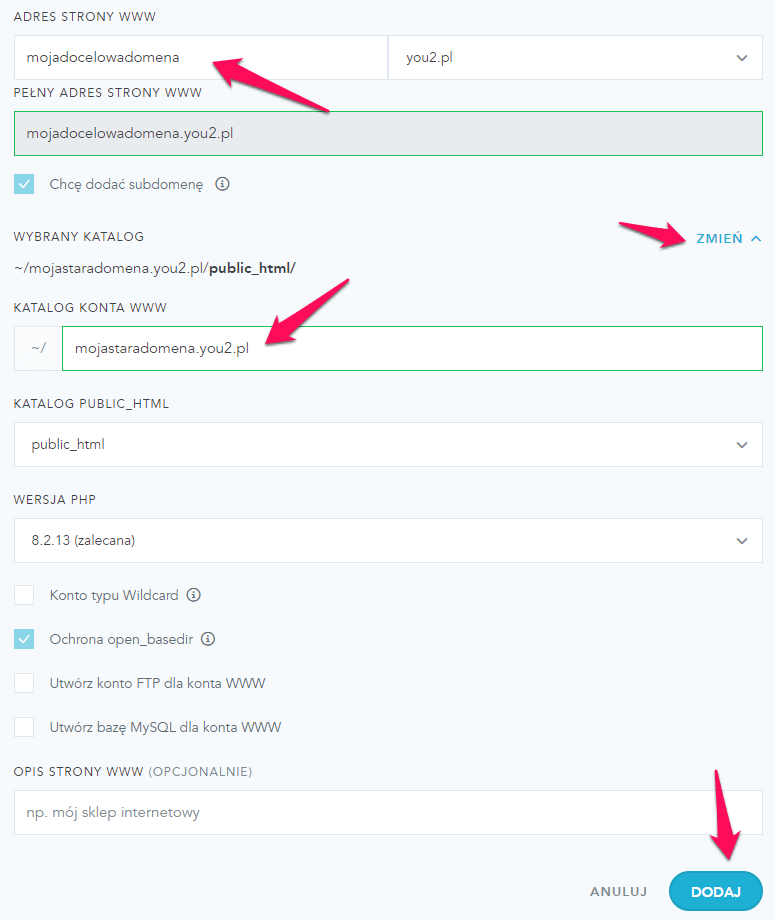 Jak zmienić domenę na CMS WordPress? 1 wpzmiana1