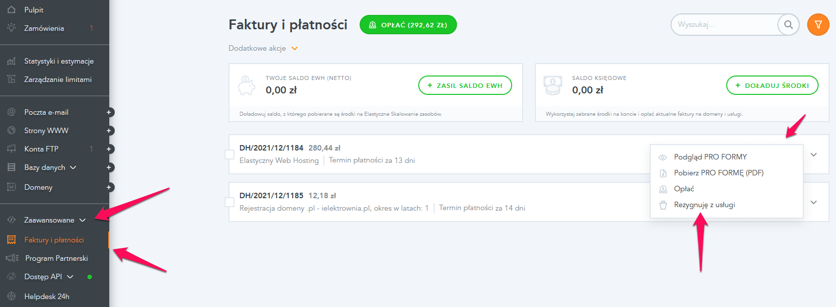 Rezygnacja z usług 1 dhosting rezygnacja
