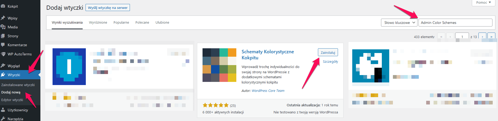 Jak dodać schematy kolorystyczne panelu CMS Wordpress? 1 schemat kolorow zaplecza wp