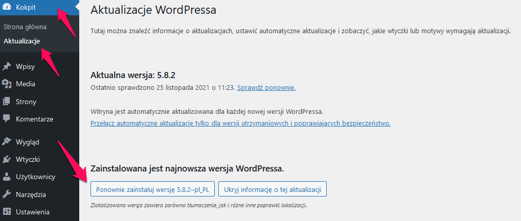Jak wykonać ponowną instalację WordPress? 1 wp ponowna instalacja
