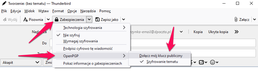Wysyłanie wiadomości i import kluczy PGP w Mozilla Thunderbird 1 thunderbird dolaczenie klucza publicznego