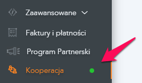 Jak przekazać konto utworzone w ramach Kooperacji? 1 kooper menu
