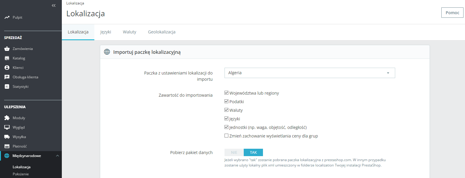 Jak ustawić język oraz walutę w Prestashop? 1 presta lok1