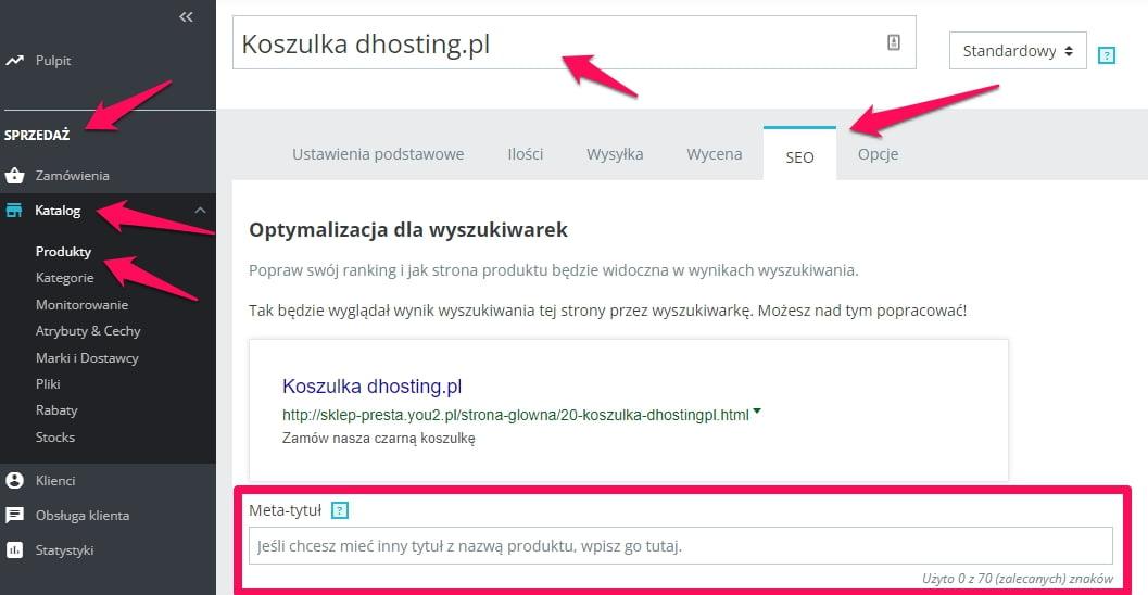 Jak ustawić meta tytuł produktów w PrestaShop? 1 presta meta tytul produktu