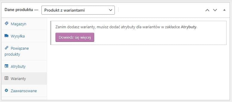 Jak dodać produkt z wariantami w sklepie opartym o WooCommerce? 2 woo war1