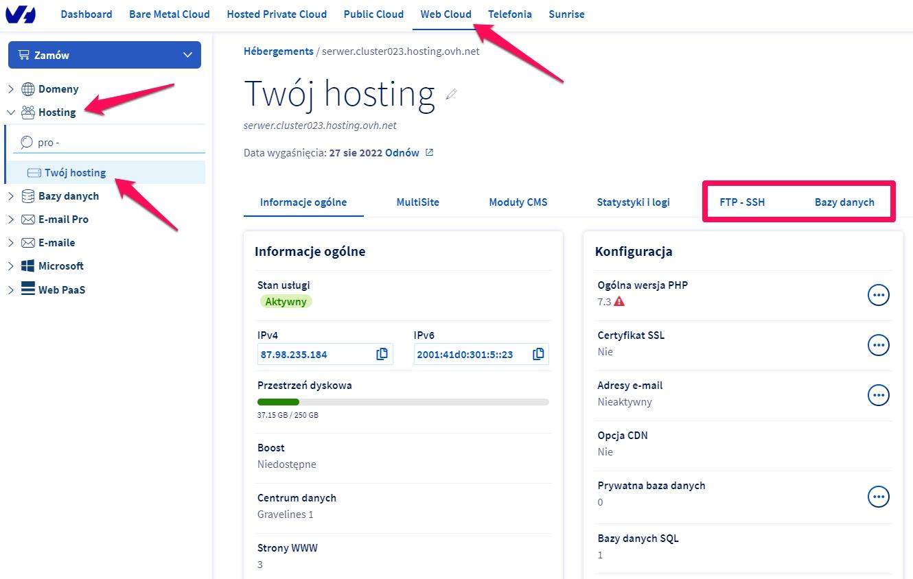Panel klienta OVH - hosting Panel klienta OVH - hosting