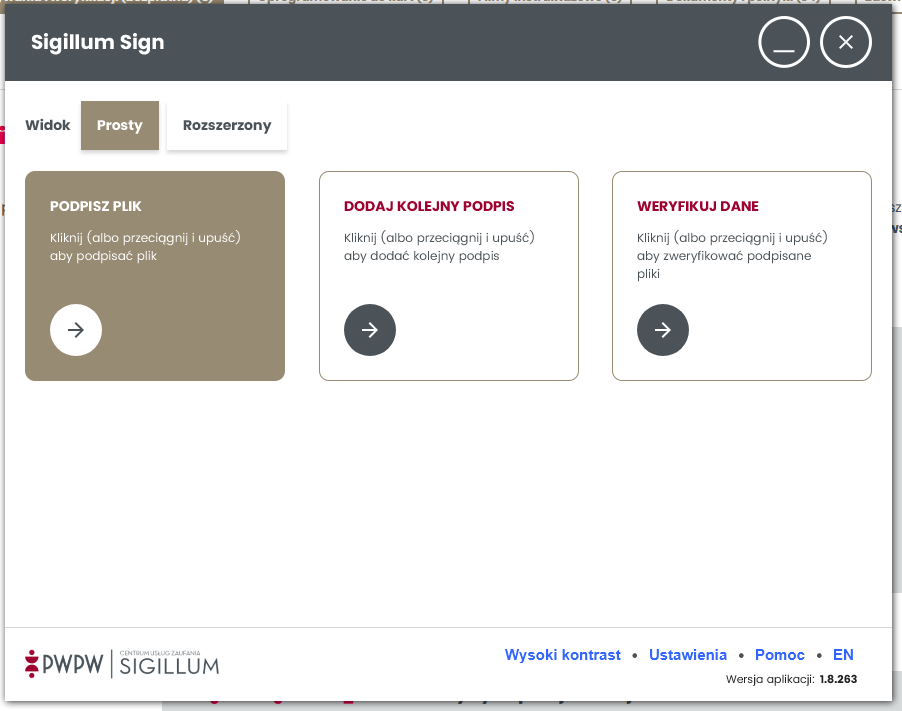 Ustawienia podpisu kwalifikowanego w Sigilium Sign 1 SigiliumSign image.1