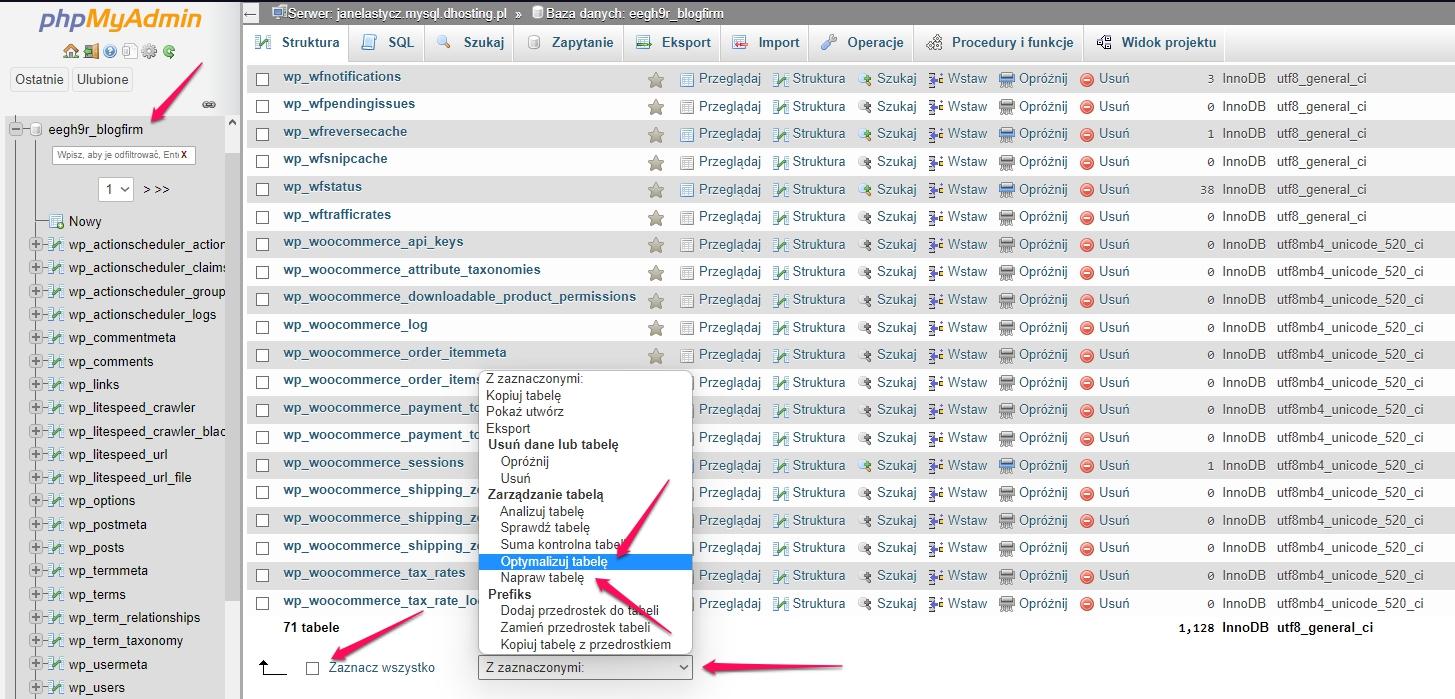 Optymalizacja i naprawa bazy danych MySQL 1 baza opt napr