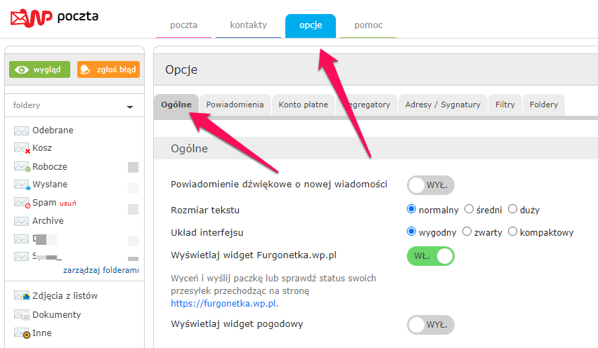 Jak aktywować protokoły IMAP, POP dla poczty wp.pl 1 wp imap 1