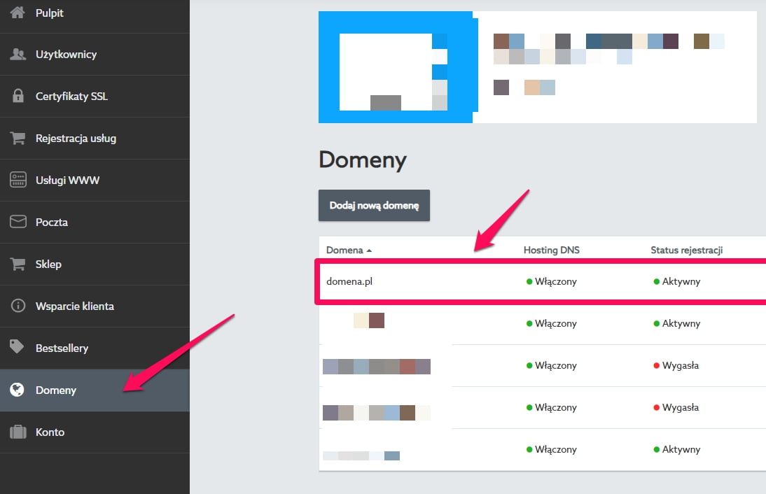 Jak zmienić DNS domeny zarejestrowanej w home.pl 1 home domena 1