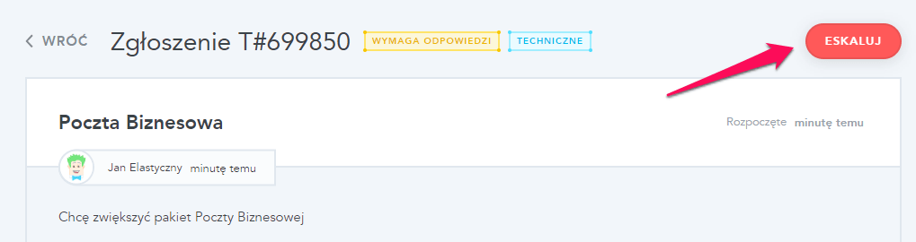 Eskalowanie zgłoszenia w module Helpdesk 24h 1 eskal1