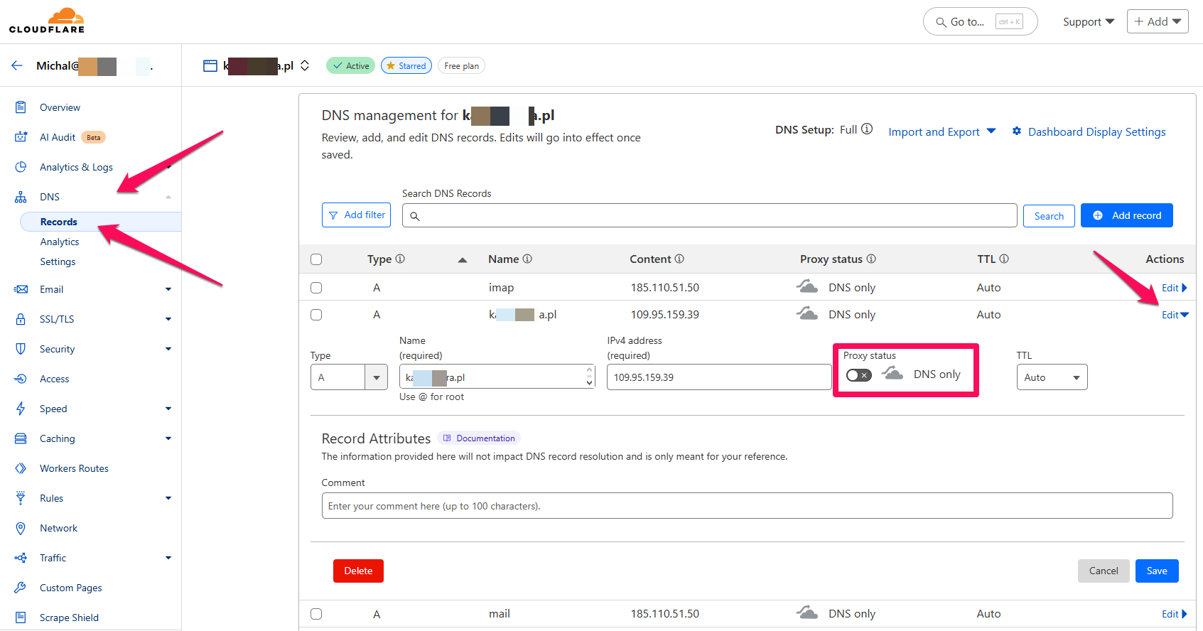 Jak aktywować lub deaktywować proxy w Cloudflare 1 cflare dns